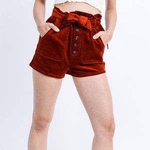 High waisted paperbag corduroy shorts